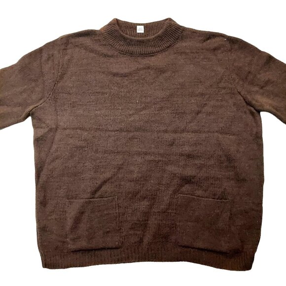 Vintage 1940s Long Sleeve Dark Brown Crew Neck Knit Sweater w/ 2 Front Pockets - Picture 4 of 10